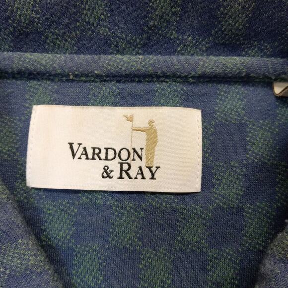 Vtg. Vardon & Ray Polo Shirt L Men's Blue Green Checker Board Cotton Blend - Picture 4 of 7